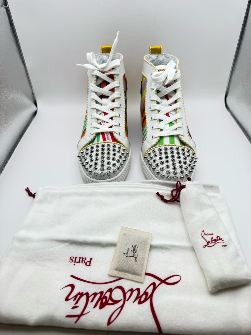 Christian Louboutin Lou Spikes Orlato Flat Version Multi High Top Sneakers EU 42 - Picture 10 of 11